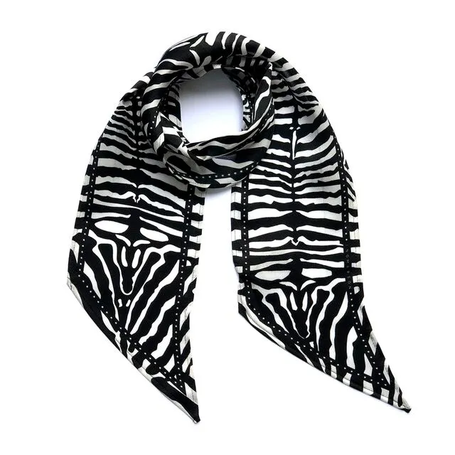 Zebra Silk Neck Scarf Black & White