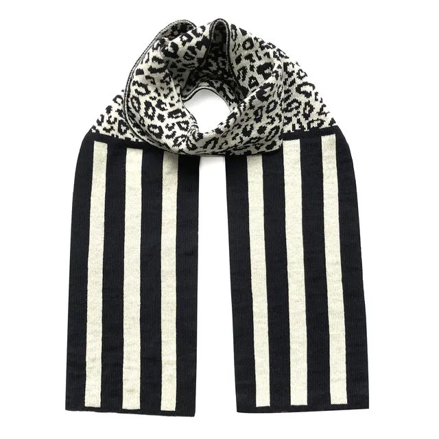 Leopard with Stripes Wool & Cashmere Scarf