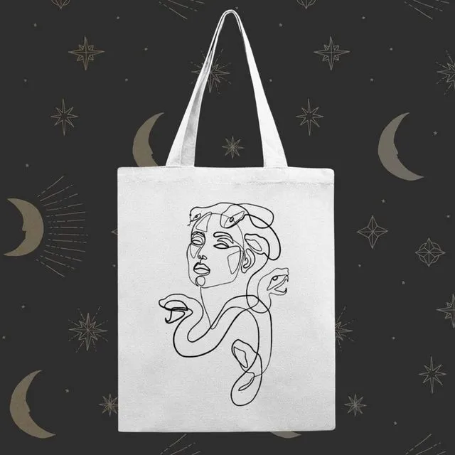 Tote Bag With A Medusa Hand Printed Design