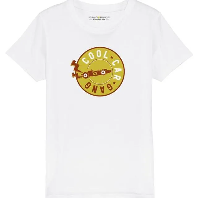 White Cool Car Gang T-shirt - Yellow Print