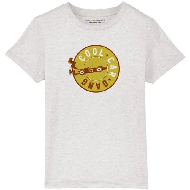 Heather Cream Grey Cool Car Gang T-shirt - Yellow Print