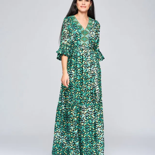 Long Embroidered Dress - Green
