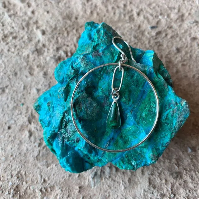 Chrysocolla and silver 950 round earrings