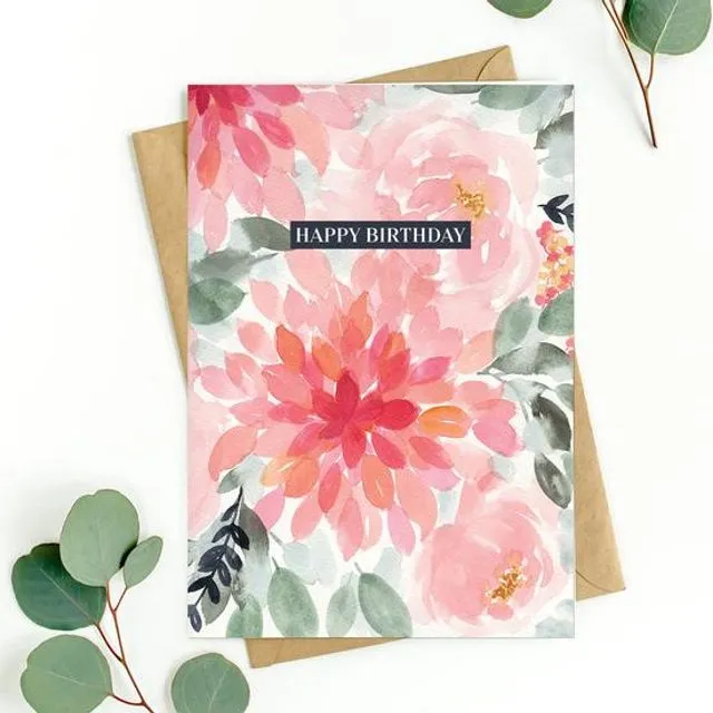 Happy Birthday (pink dahlias) card