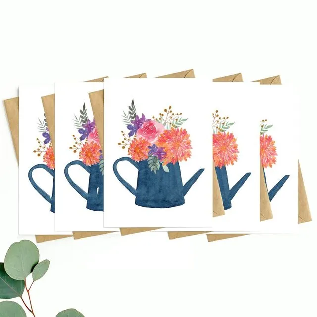Floral watering can A6 Notelet (Pack of 5)