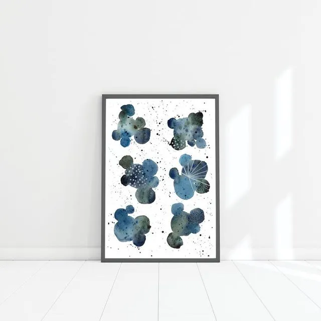 Blue melting pots A4 art print