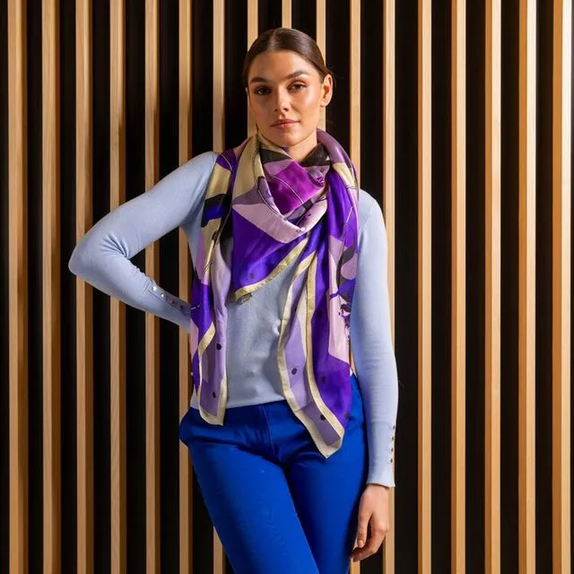 Harlequin Purple Silk Scarf - Large Silk Wrap