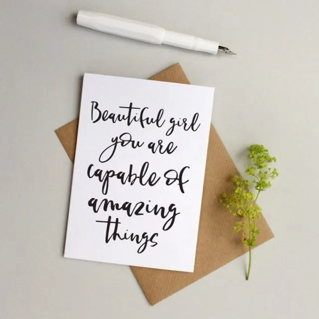 Beautiful girl amazing things card (Pack of 6)