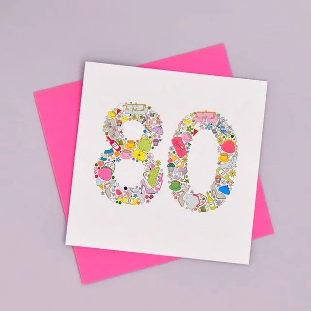 Girlie Things 80th Birthday Card - Pack of 6