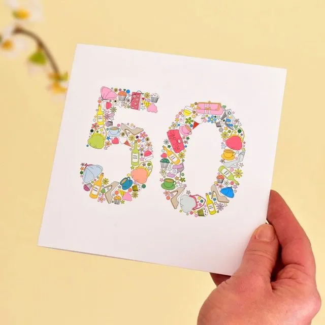 Girlie Things 50th Birthday Card - Pack of 6