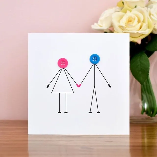 Button People Holding Hands Card - Pack of 6