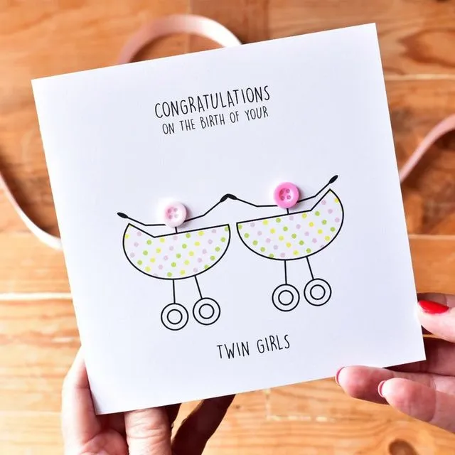 Newborn Twin Girls Congratulations Card - Pack of 6