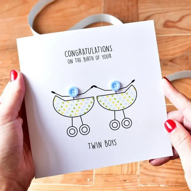 Newborn Twin Boys Congratulations Card - Pack of 6