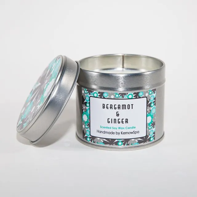 Bergamot & Ginger Scented Soy Wax Candle Tin