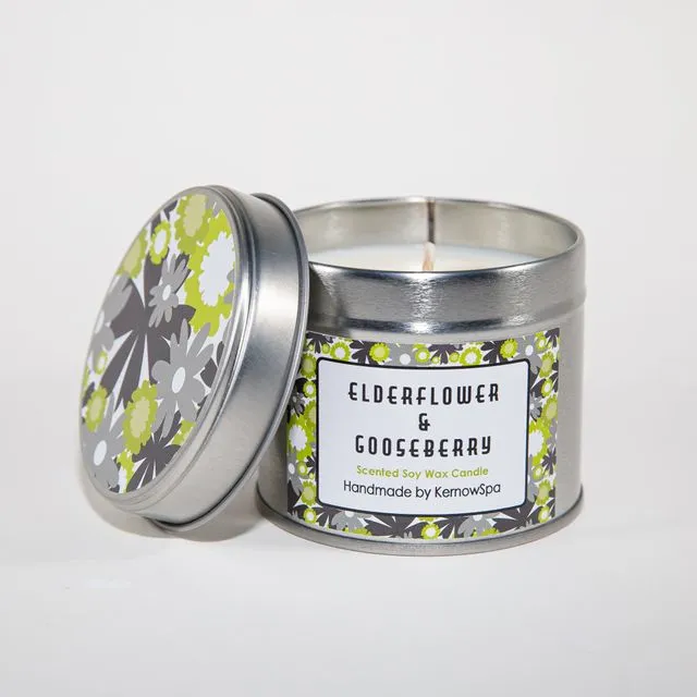 Elderflower & Gooseberry Scented Soy Wax Candle Tin