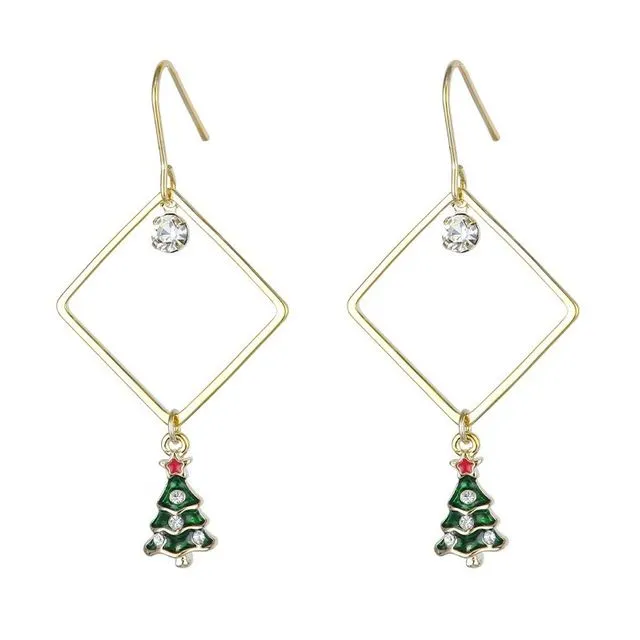 Christmas Earrings "Rhombs with X-mas Trees"