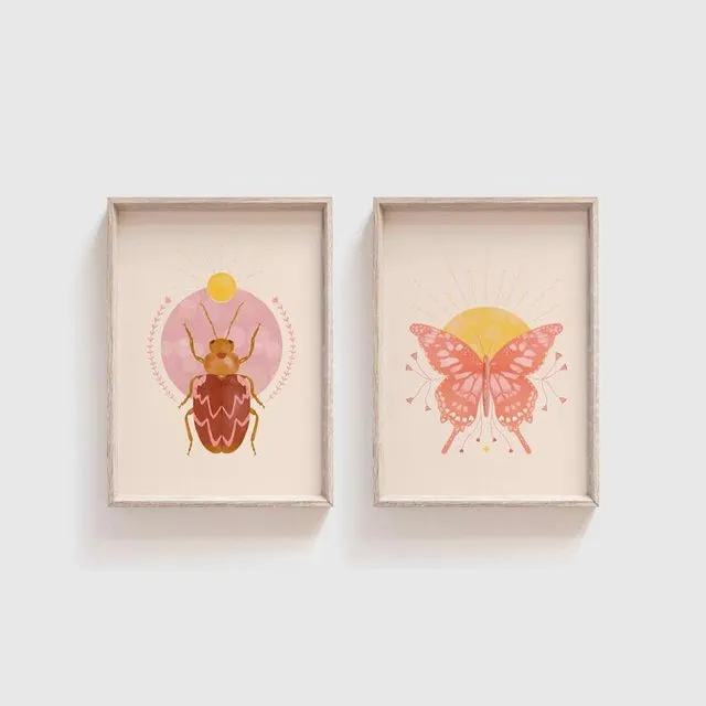 Set of 2 prints, butterfly and beetle prints