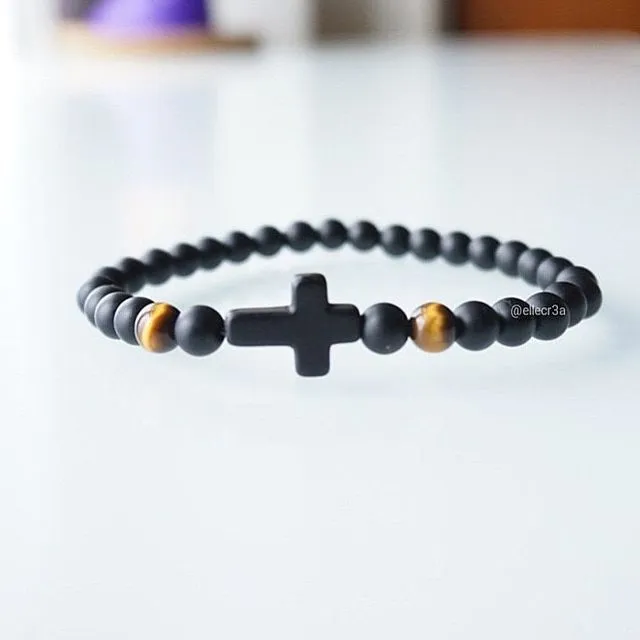 Men's Bracelet Cross Black Beads