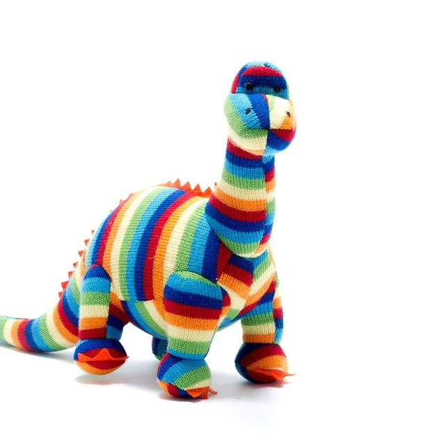Knitted Bold Stripe Diplodocus Dinosaur Kids Soft Toy
