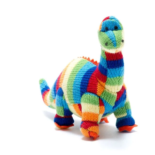 Diplodocus Dinosaur Baby Rattle Bold Stripe Knitted