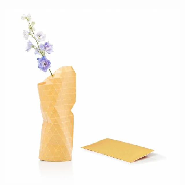 Paper Vase Cover Grid Yellow (Small)