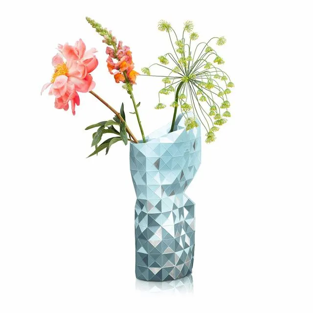 Paper Vase Cover Grey with Silver Segments (Large)