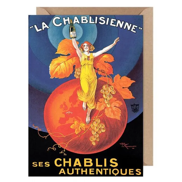 Vintage Chablis Wine Cafe Bar Poster Card 100% Cotton Tree Free Made in Switzerland  0000-6430