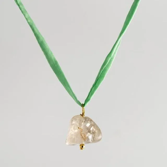 Agusan Crystal Rock Stone Necklace - Aqua Green Silk Cord