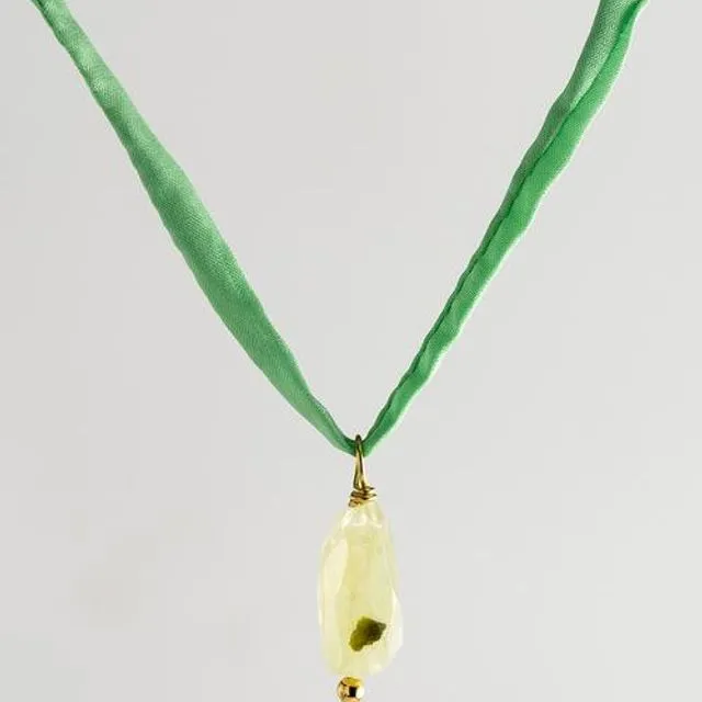 Agusan Phrenite Stone Necklace - Aqua Green Silk Cord