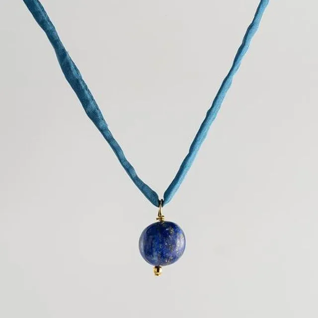 Agusan Lapis Lazuli Stone Necklace - Blue Silk Cord