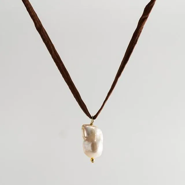 Surigao Pearl Necklace - Brown Silk Cord