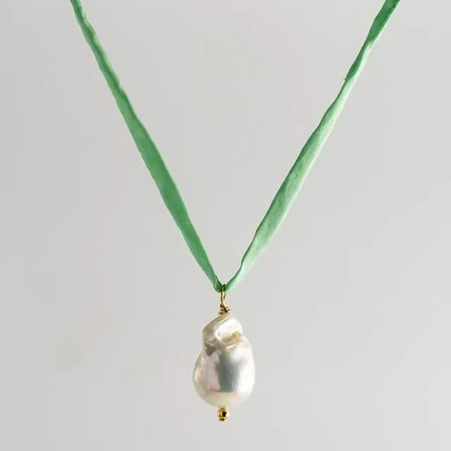 Surigao Pearl Necklace - Aqua Green Silk Cord