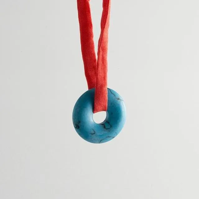 Lanao Blue Turquoise Stone Necklace - Red Silk Cord