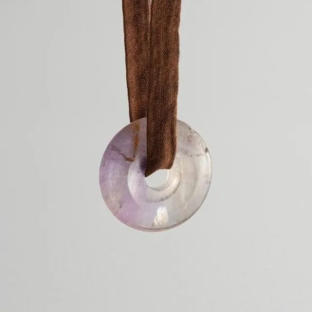 Lanao Purple Amethyst Necklace - Brown Silk Cord
