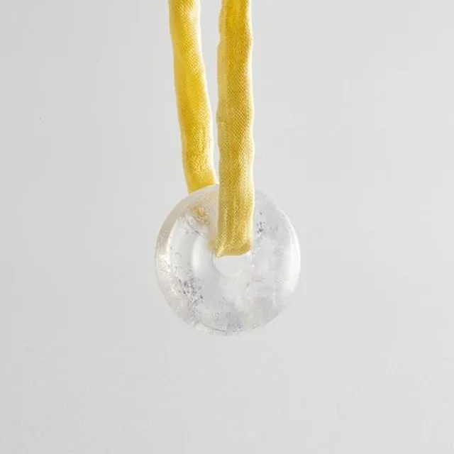 Lanao White Agate Stone Necklace - Yellow Silk Cord