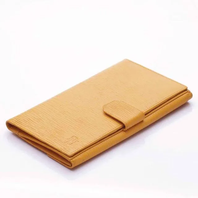 Oak Grain Leather Slim Clutch Wallet - Straw