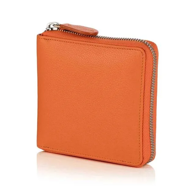 Malvern Leather Men's Zipped Coin Wallet - Orange