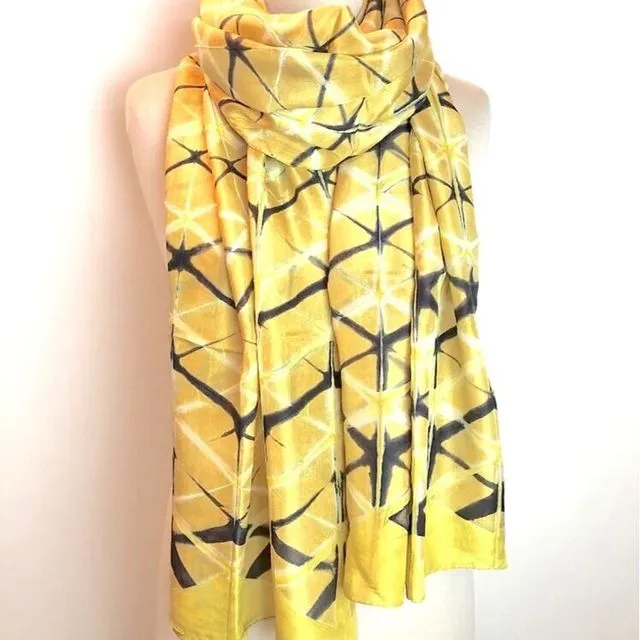 Shibori Silk Scarf -Yellow and Black