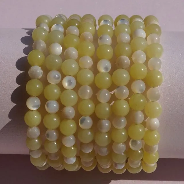 Bracelet - lemon jade, mother of perls