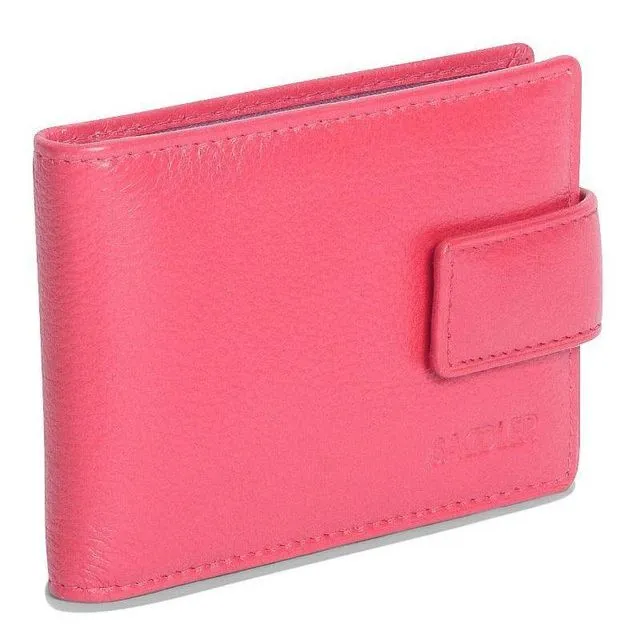 "ROBYN" Women's Real Leather RFID Credit Card Holder with Tab (Fuchsia)