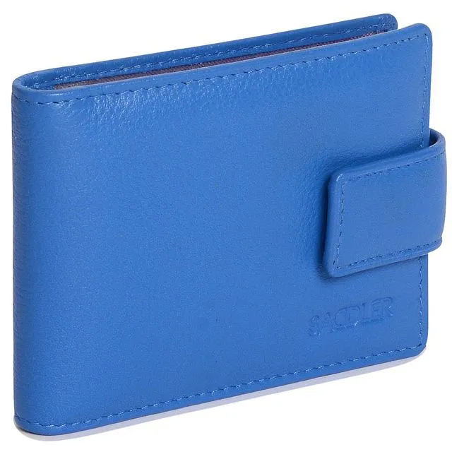 "ROBYN" Women's Real Leather RFID Credit Card Holder with Tab (Electric Blue)