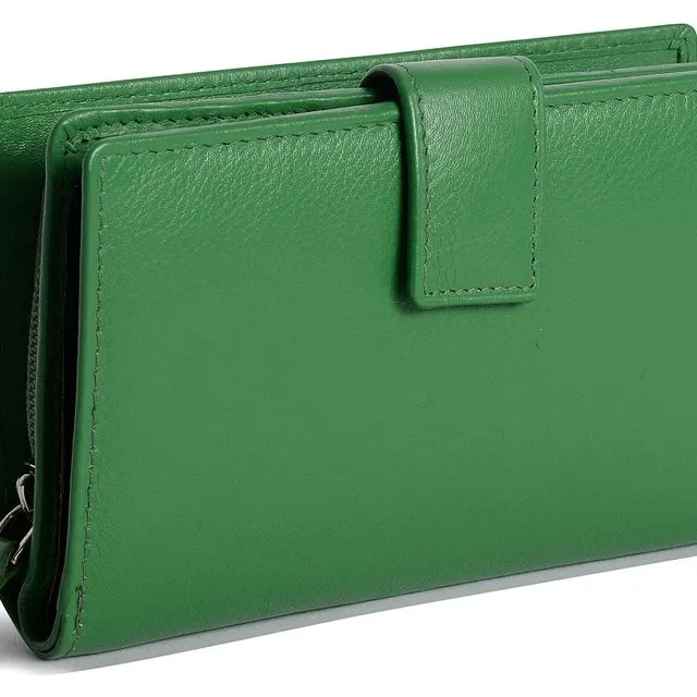 "HOLLY" Women's Luxurious Leather RFID Bifold Wallet Clutch with Zipper Purse (Jelly Bean)