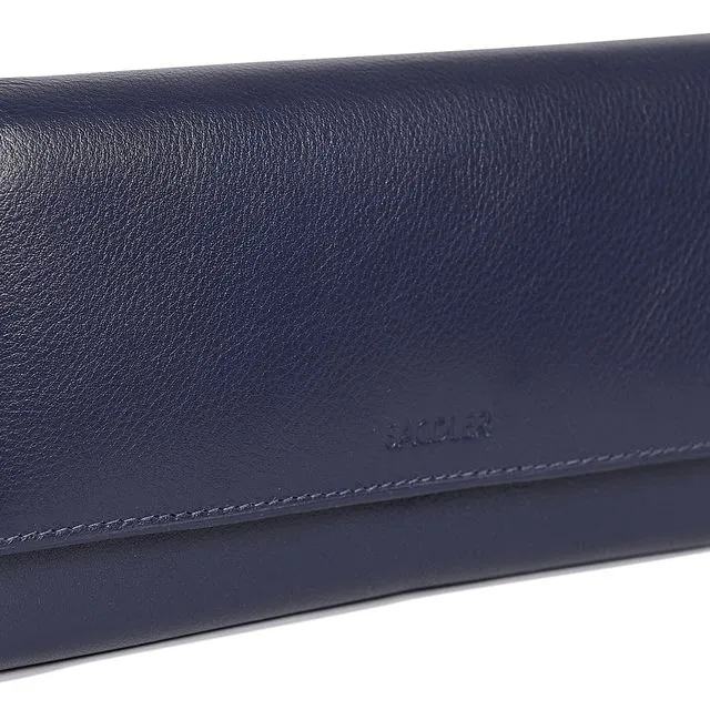 "GRACE" Women's Real Leather RFID Multi Section Credit Card Clutch Purse Wallet (Peacoat Blue)