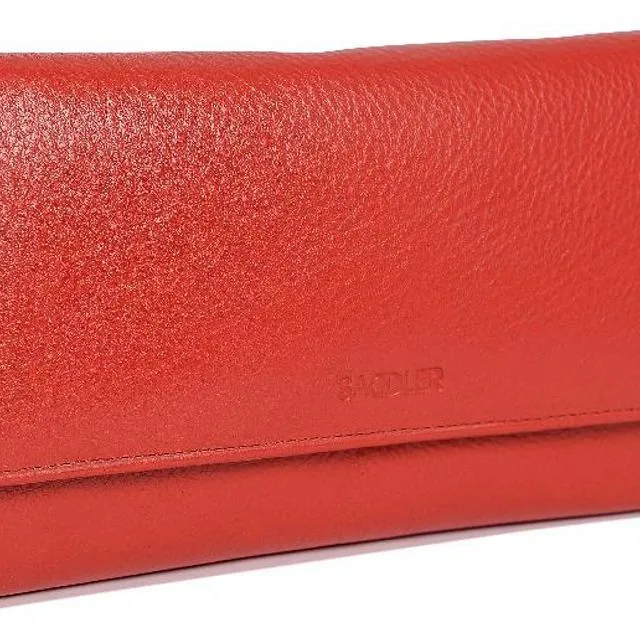 "GRACE" Women's Real Leather RFID Multi Section Credit Card Clutch Purse Wallet (Red)
