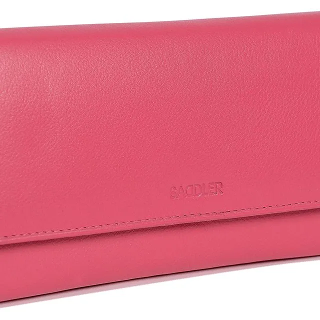 "GRACE" Women's Real Leather RFID Multi Section Credit Card Clutch Purse Wallet (Fuchsia)