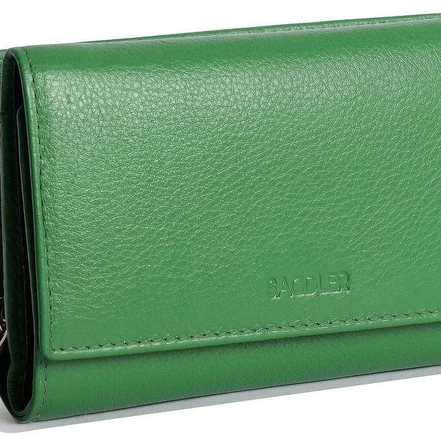 "ELEANOR" Women's Leather Trifold Wallet Clutch with Zipper Coin Purse (Jelly Bean)