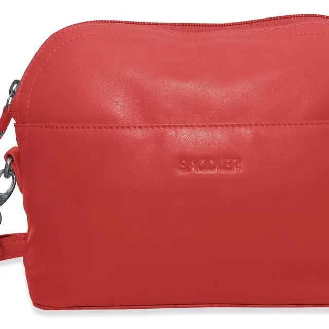 "BROOKLYN" Women's Luxurious Soft Real Leather Zip Top Handbag (Red)