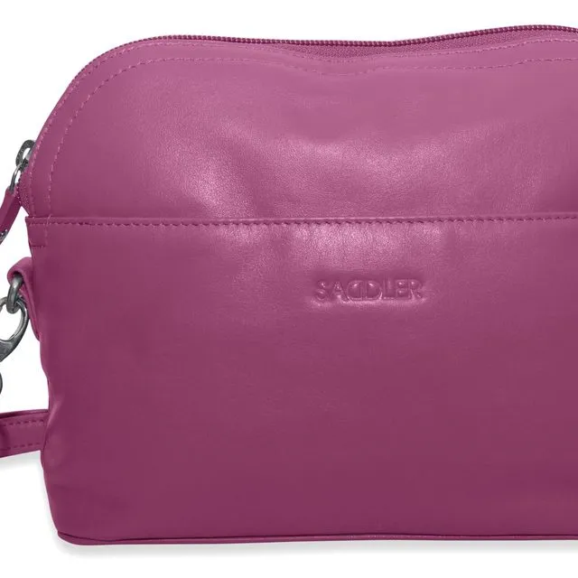 "BROOKLYN" Women's Luxurious Soft Real Leather Zip Top Handbag (Magenta)