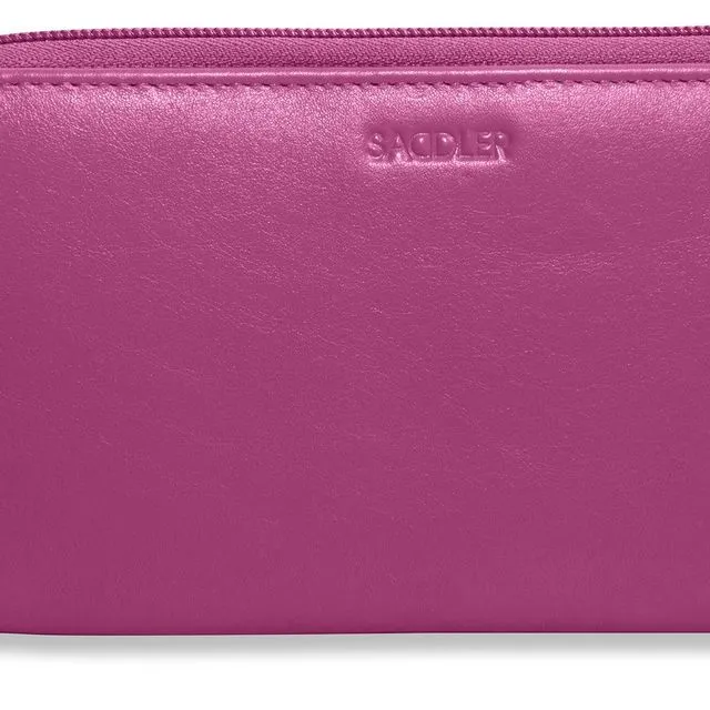 "SOPHIA" Real Leather Zip Round Ladies Purse Clutch for Phone, Credit Cards and Notes (Magenta)