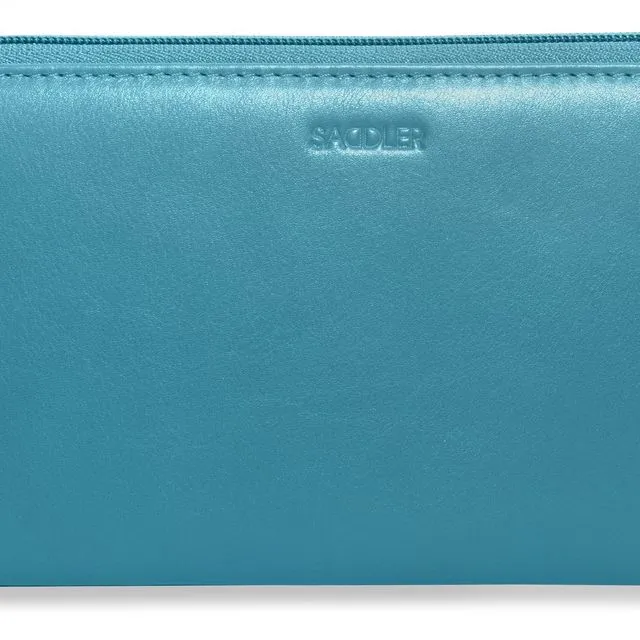"SOPHIA" Real Leather Zip Round Ladies Purse Clutch for Phone, Credit Cards and Notes (Teal)